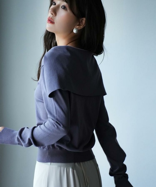 セーラーカラーショート丈ニットカーディガン