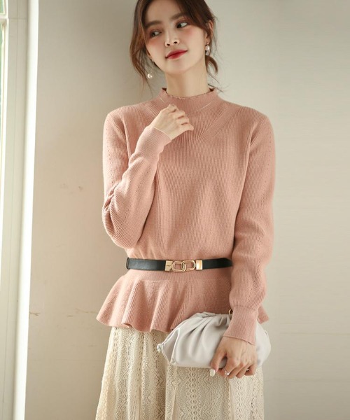 ハイネックペプラムニットプルオーバー