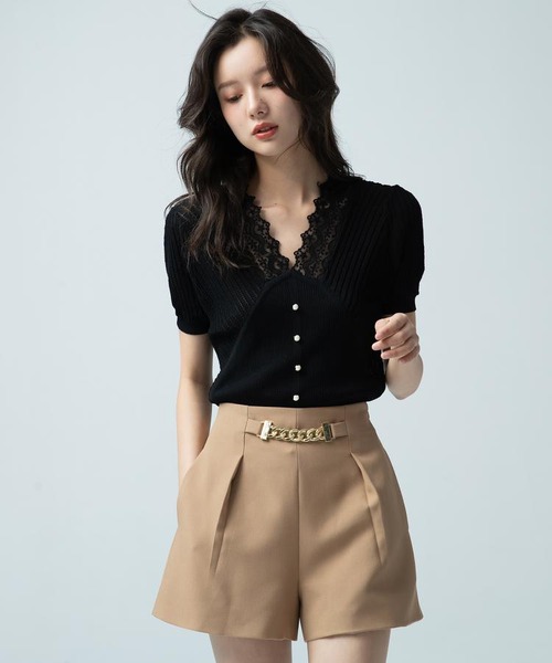 レースネックサマーニットプルオーバー