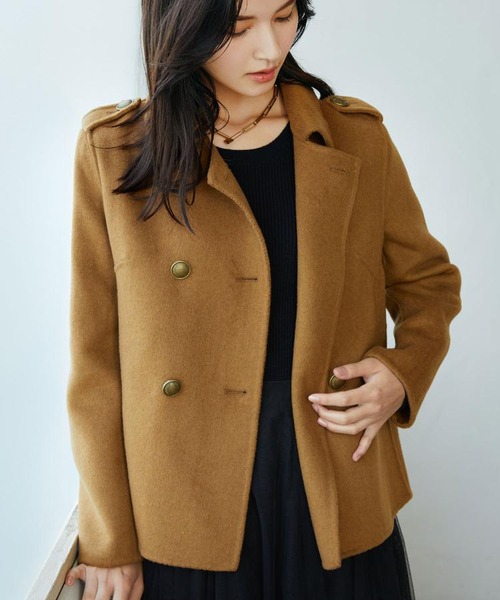 ウール混ステンカラーPコート