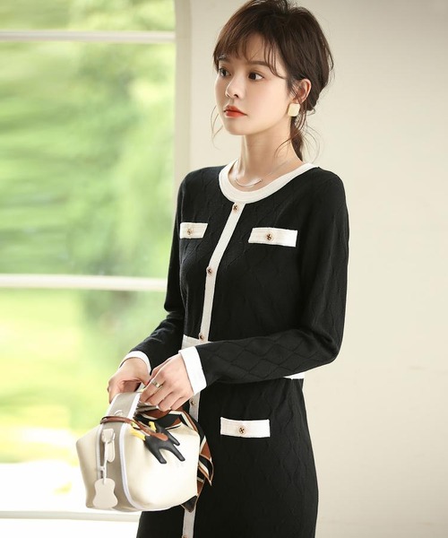 バイカラーIラインニットワンピース