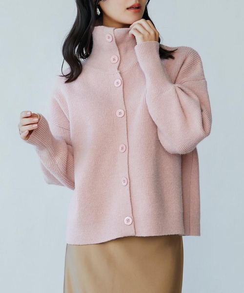 ハイネックニットカーディガン