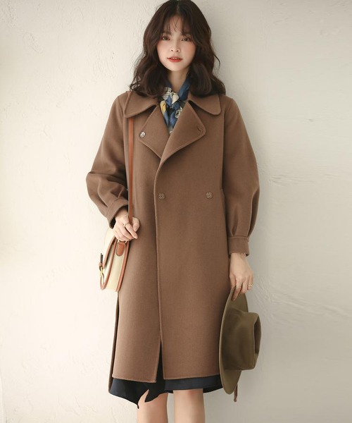 ウール100％ダブルボタンステンカラーコート