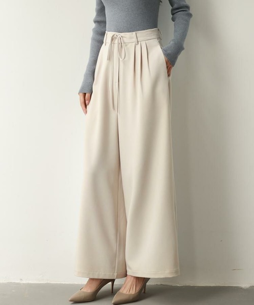 フロントリボンハイウエストワイドパンツ
