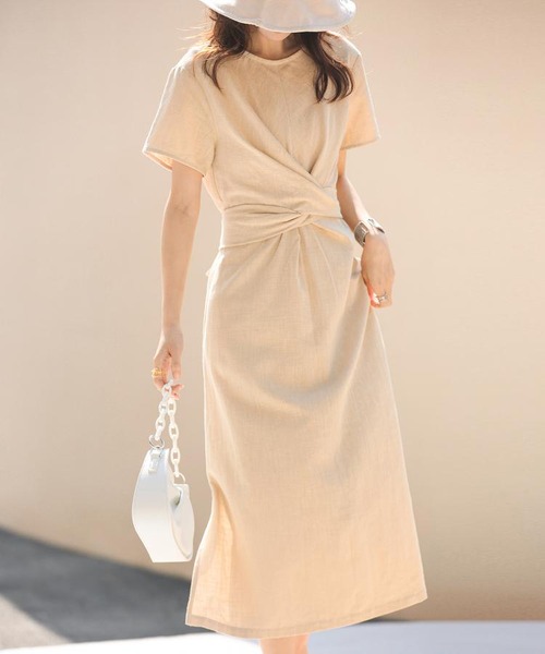コットンリネンツイストリボンAラインワンピース