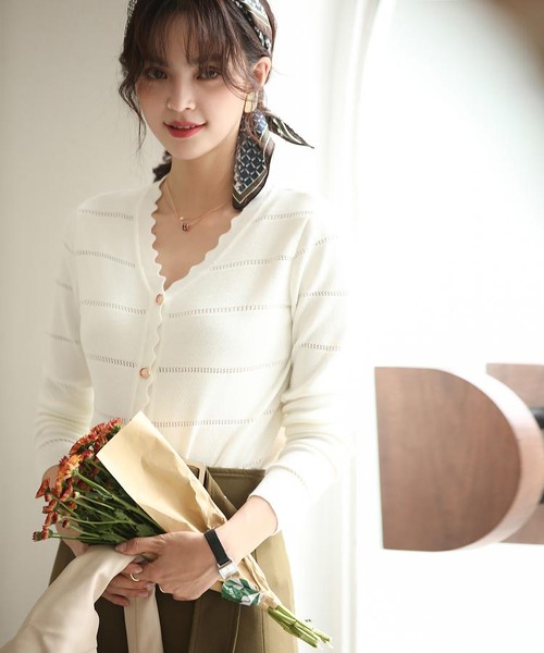 スカラップVネックニットカーディガン