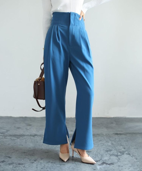 バックゴムハイウエストストレートパンツ