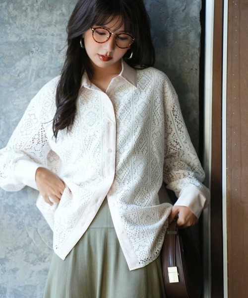 透かしレースオーバーシルエットシャツ