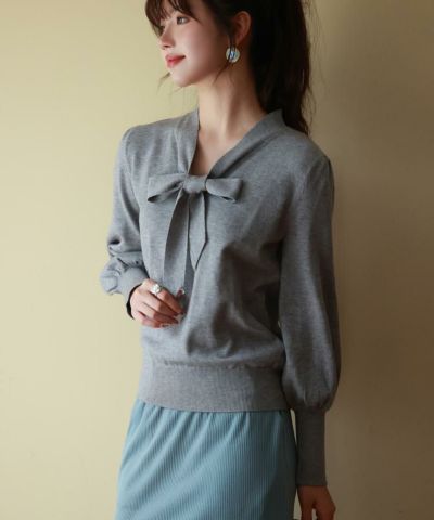 リボンタイニットプルオーバー
