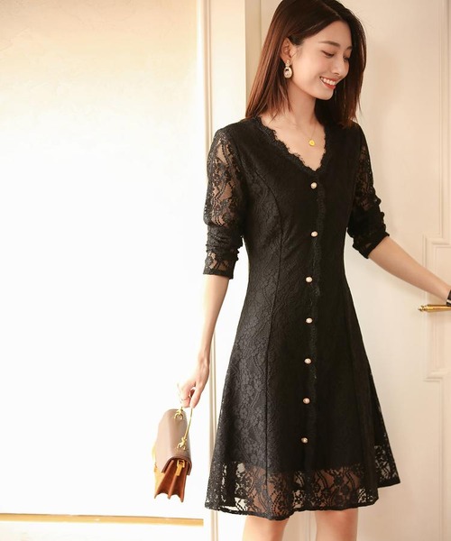 総レースフレアワンピース