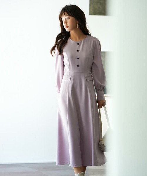 Aラインロング丈ワンピース