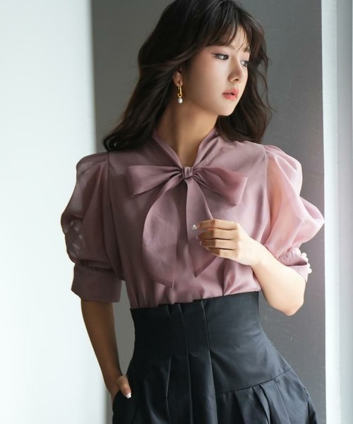 前後2wayオーガンジーリボンタイブラウス