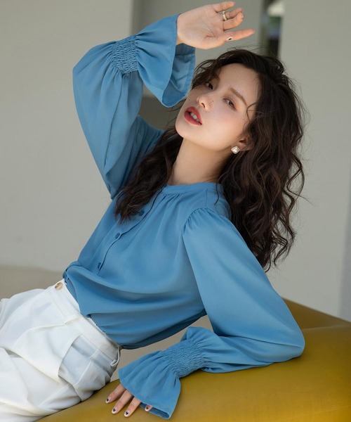 キャンディースリーブシフォンブラウス