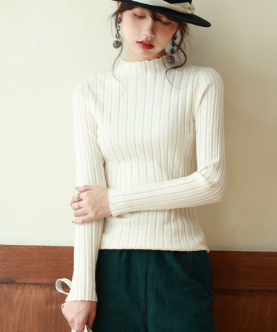 メロウ仕立てプチハイネックリブニットプルオーバー