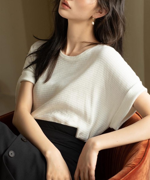 ロールアップスリーブサマーニットプルオーバー