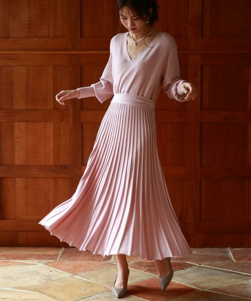 マトンスリーブカシュクールニットワンピース