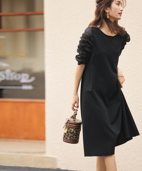 シアードッキングボリュームスリーブカットソーワンピース