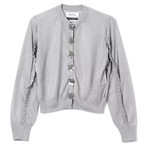 MUVEIL フラワーボタンシースルーカーディガン