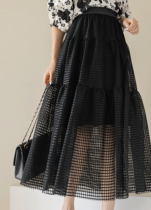 シースルー チェックチュールロングスカート : StyleOnme Ladies'wear Collection