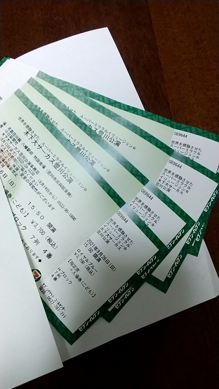 7/15木下大サーカスロイヤルグリーン（親子4人指定席）11：00～チケット