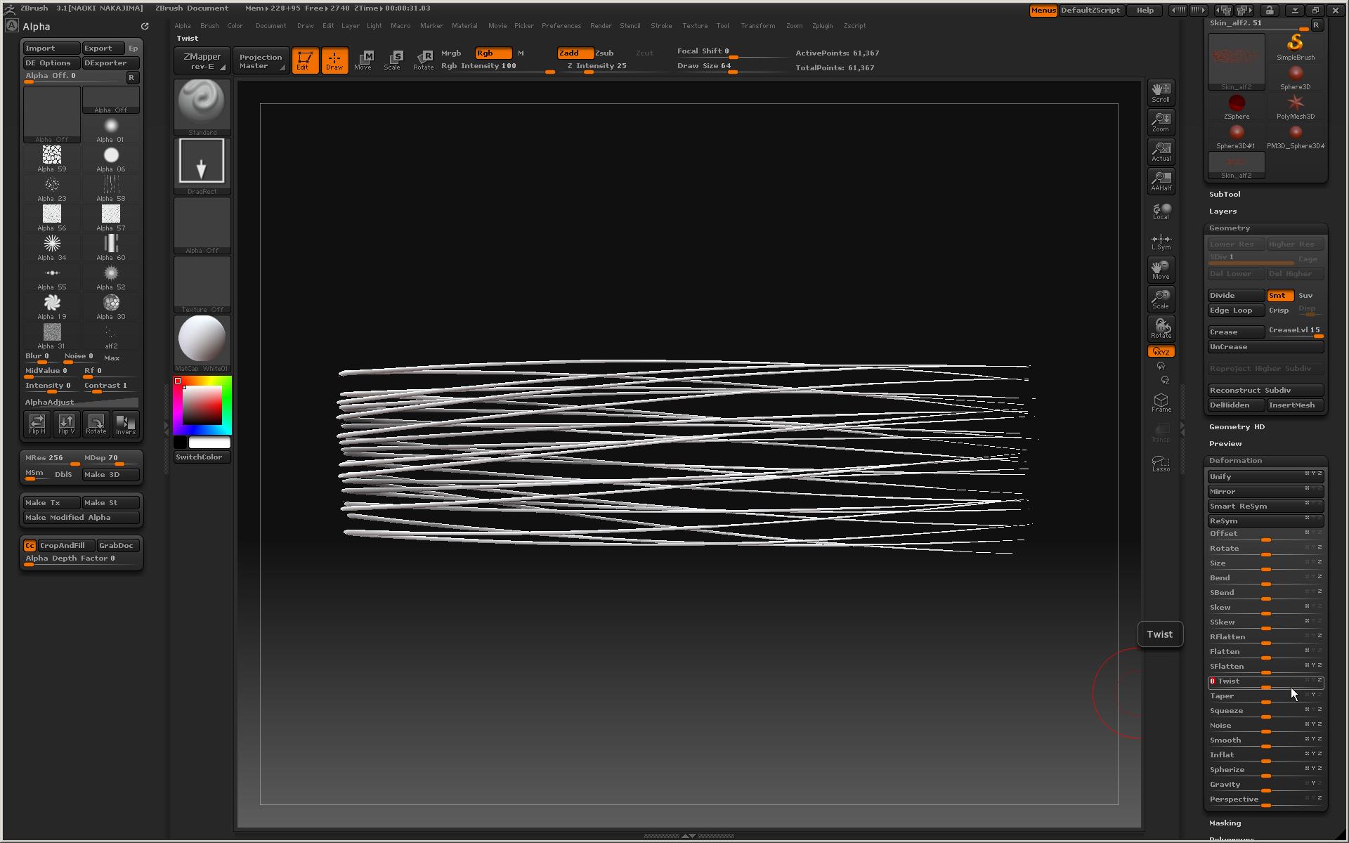 Zbrush でポリゴンヘアー 3dcg 私的メモ