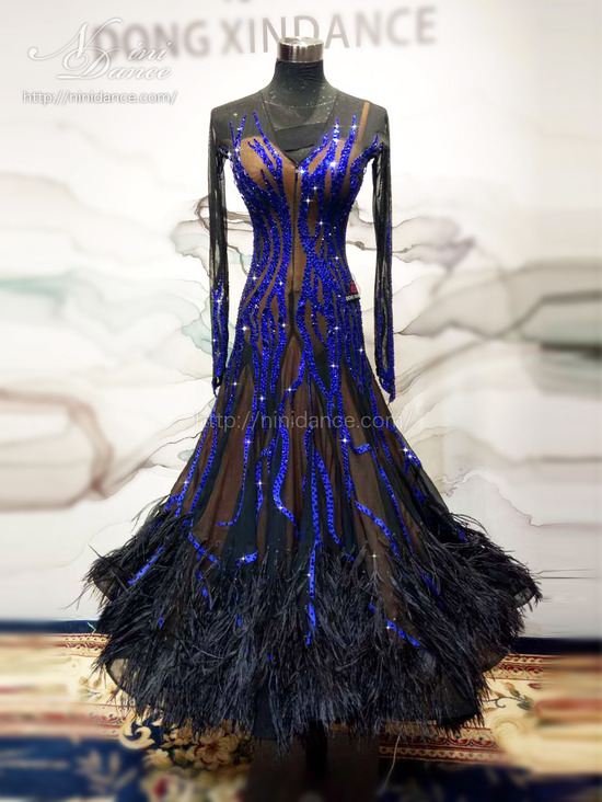 Y5915☆M☆青 /ブルー/ラインストーン/スタンダードドレス☆社交ダンス