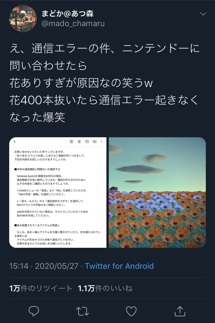 あつ森 花を植え過ぎると通信出来なくなる ニンテン丼 ゲーム速報