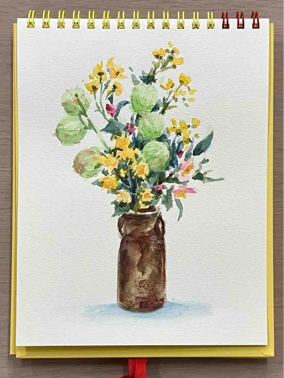 フウセントウワタと菊 水彩で描きました : 西滝直人 アトリエ日記