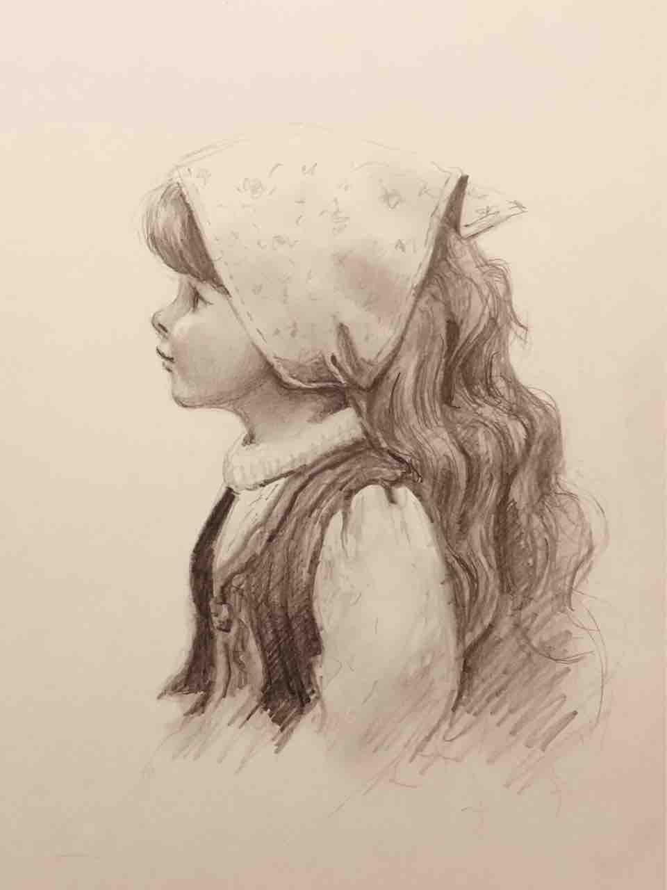 1994年 鉛筆画 女性の横顔 風間完「女の横顔」肉筆鉛筆・墨画 絵画買取・販売の小竹美術