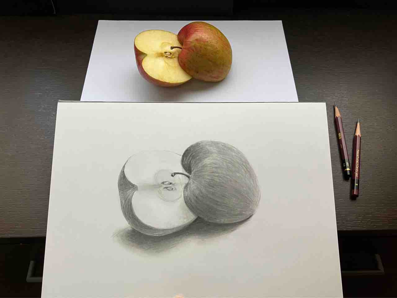 切ったリンゴのデッサン : 西滝直人 アトリエ日記