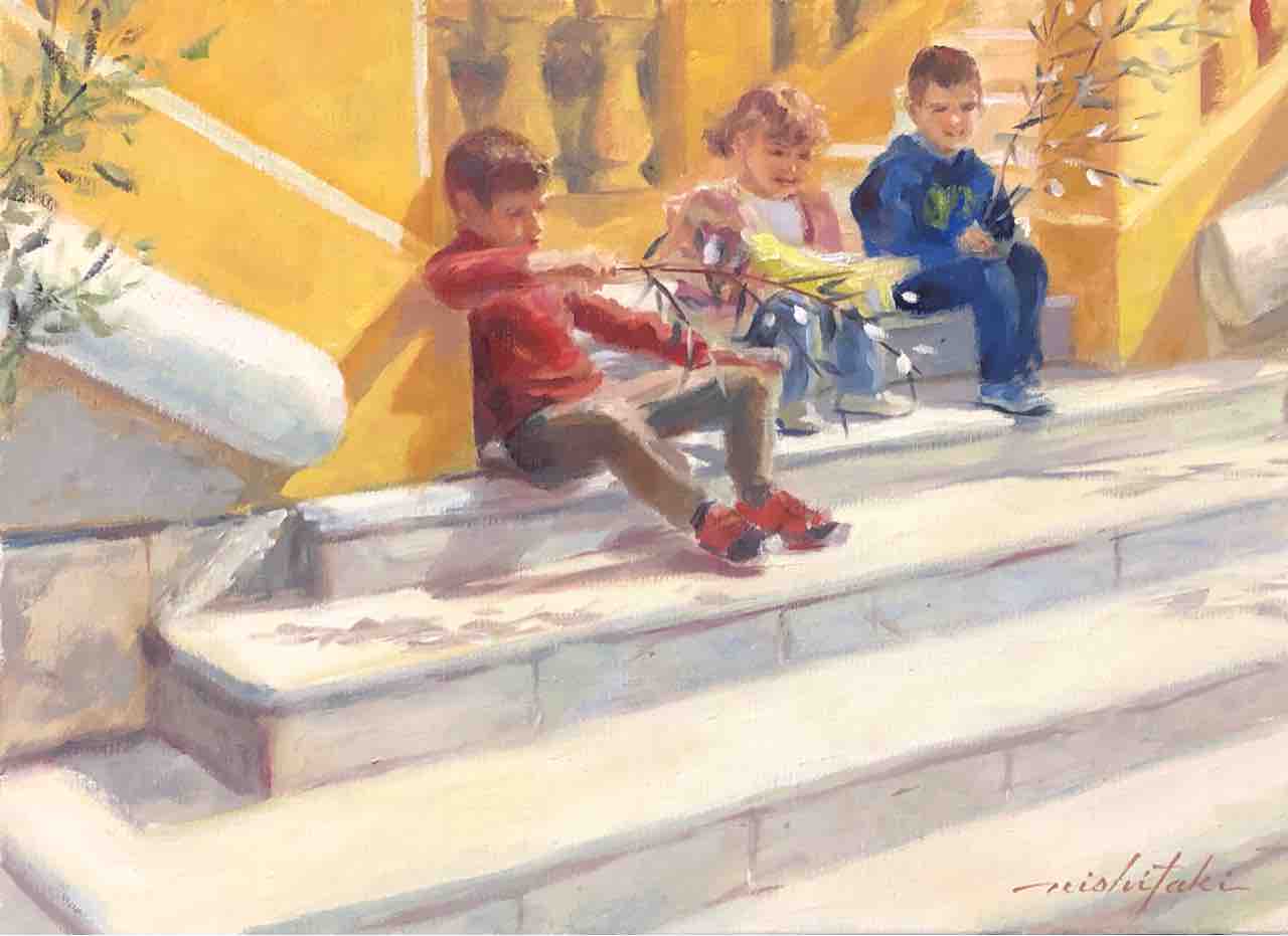 階段に座る子どもの絵 完成しました 西滝直人 アトリエ日記