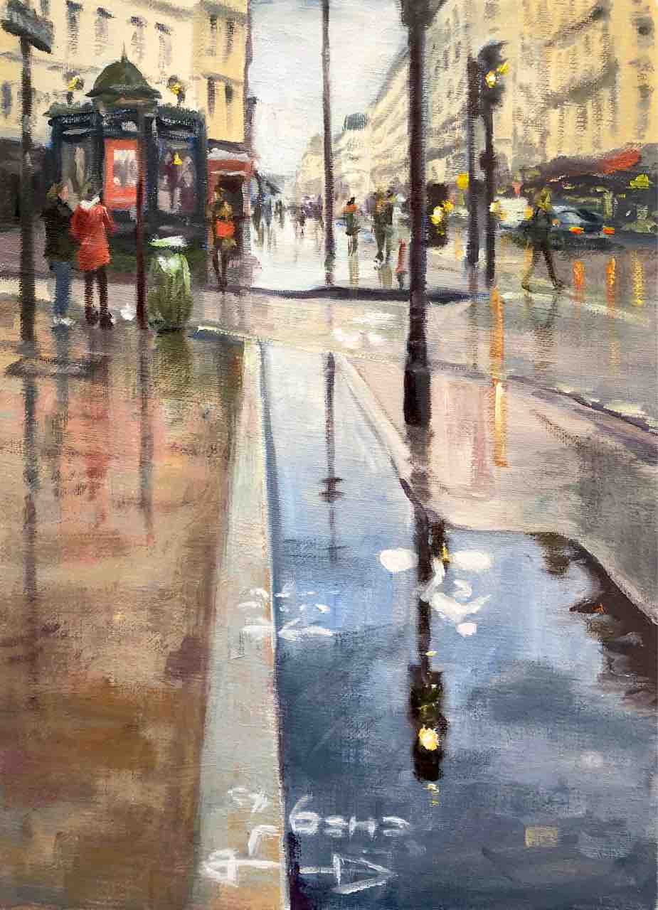 西滝直人 「雨のモンマルトル」 油彩20号 額付き 絵画