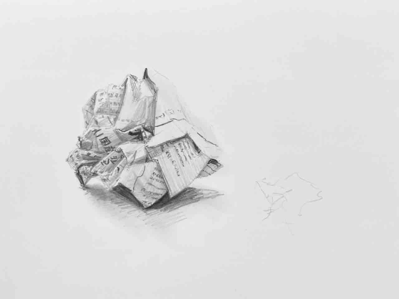 丸めた紙の鉛筆デッサン : 西滝直人 アトリエ日記