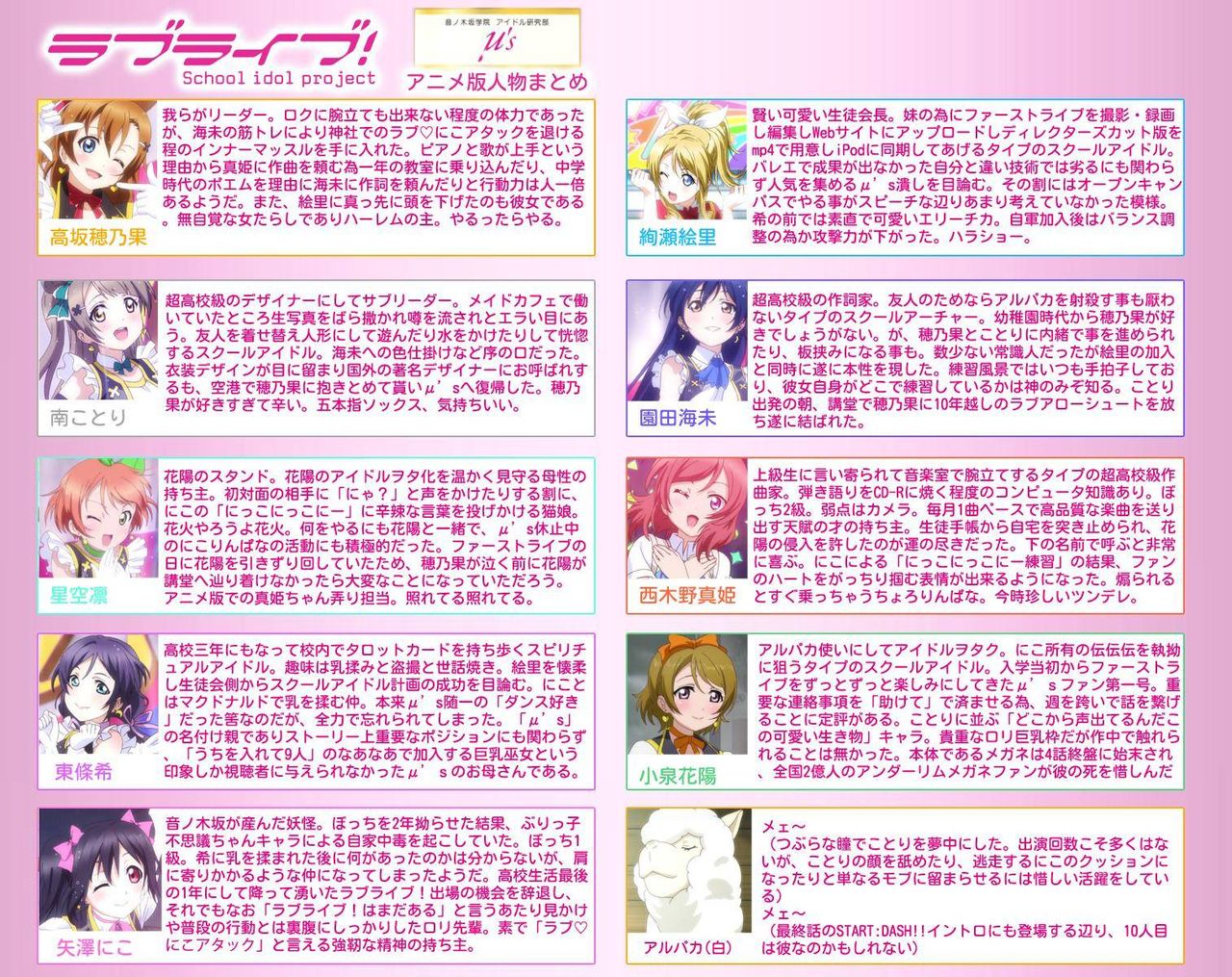 ラブライブ アニメ版の人物紹介が面白すぎる ダメ人間の記録