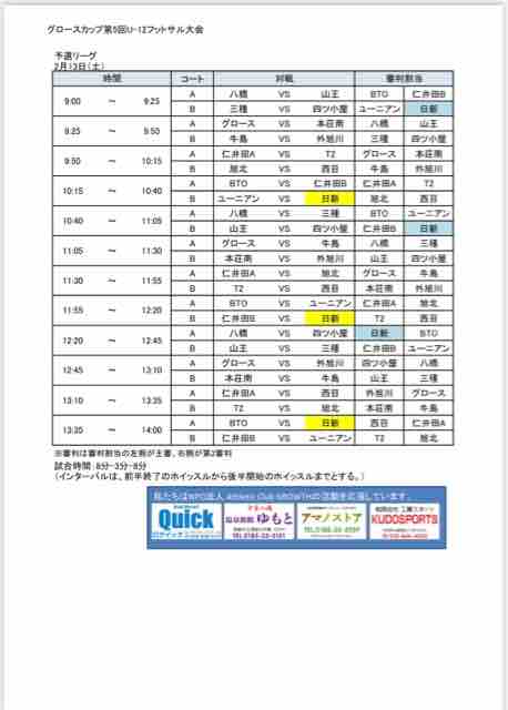 グロースカップ第5回u 12フットサル大会 日新サッカースポーツ少年団