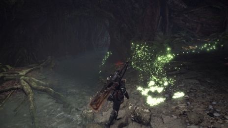 【MHW】PVなどにチラホラ映ってた光る緑の虫は「導蟲」といってモンスターの痕跡を集めて探すことが出来るらしい【モンハンワールド】