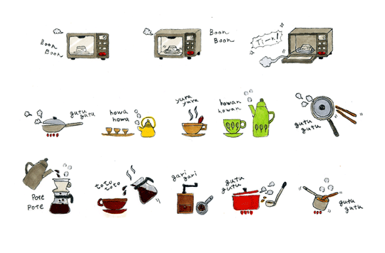 料理イラスト 電子レンジ 調理工程 ティータイム テスト7 のんびり毎日 日々の暮らしの食卓 いただきますのレシピ 時々 編み物