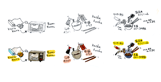 料理イラスト 調理工程 テスト4 のんびり毎日 日々の暮らしの食卓 いただきますのレシピ 時々 編み物