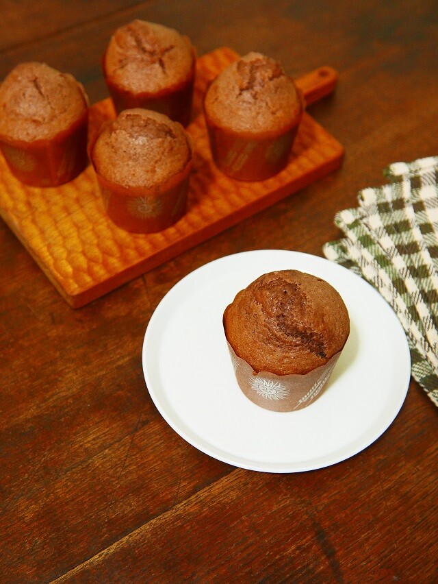 ホットケーキミックスでお手軽簡単 バレンタインにもぴったり ココアカップケーキ クックパッドアンバサダー21 レシピ2107 のんびり毎日 日々の暮らしの食卓 いただきますのレシピ 時々 編み物