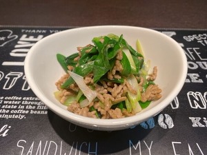 一遍ねぎとミンチ肉の炒め物