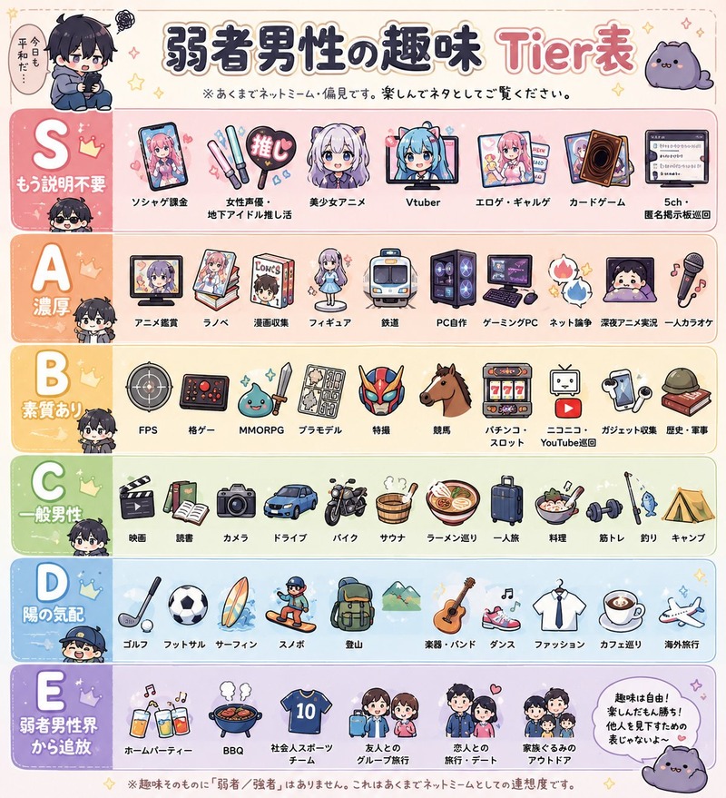 アイマスPの趣味Tier表、マジにやばい🤮