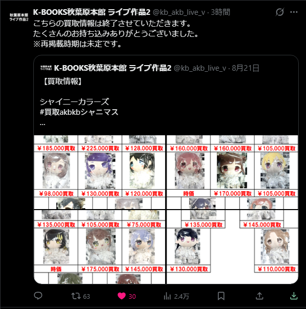 【シャニマス】もちほわ闇市、買取終了へ
