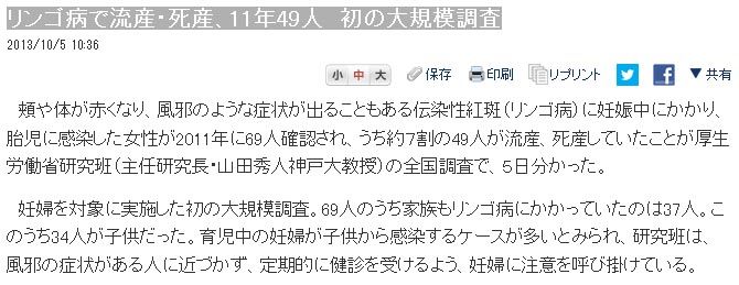 リンゴ病で流産 死産 11年49人 初の大規模調査 撫子あんてな