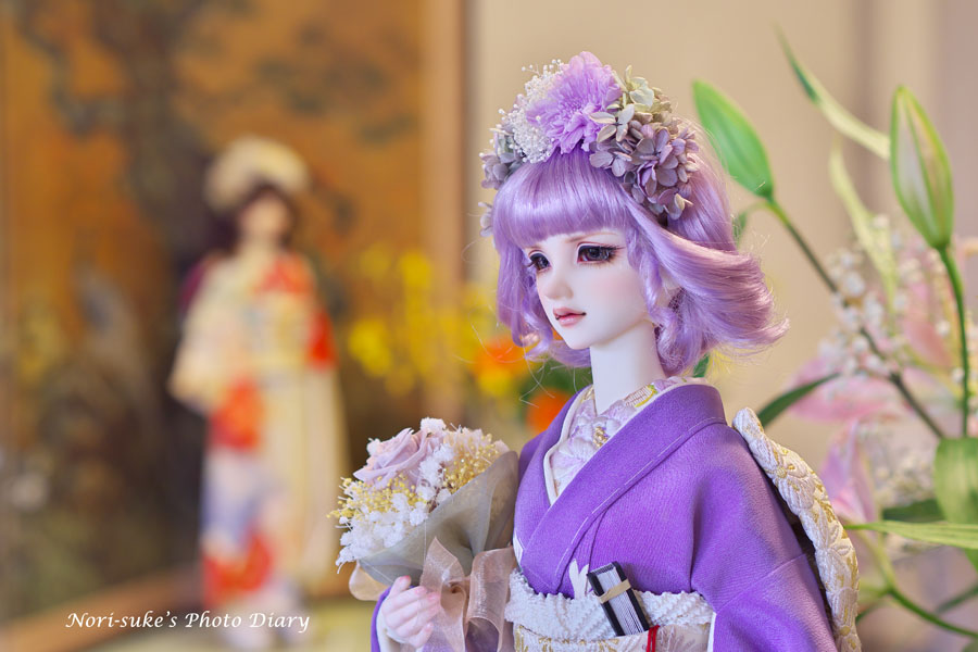 ①紫色の着物の和服人形 KI0008】 リカちゃん 着物（むらさき小枝） その他人形 Cattleya