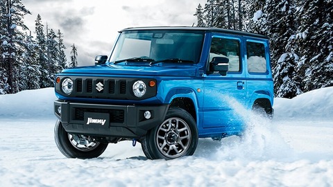 Suzuki-Jimny-Blue-Front-Three-Quarters-Snow-Driving-Kei-Car