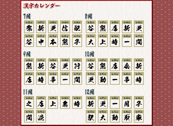 私の漢字2001カレンダー