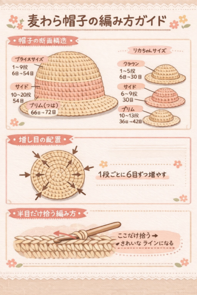 ブライス・リカちゃんの麦わら帽子【無料レシピ】エコアンダリヤかぎ針