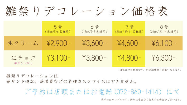 雛祭りデコ値段表