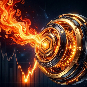 Core DAOのロゴとSatoshi Plusコンセンサスのメカニズム。Maple Finance事件後のCORE価格暴落と、ビットコインハッシュパワーによるネットワークの堅牢性を示すデザイン。