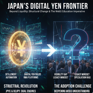 JPYCとDCJPYの誕生は、単なるデジタル円ではない。決済の自動執行、デジタル円金利の誕生、RWA市場の基軸通貨化という3つの構造変化が、日本を周回遅れから脱却させる。一方で、「ブロックチェーンの本質」が伝わらない危惧を乗り越え、企業・個人事業主が「収益活動にフルコミット」するための二階建てDX戦略を徹底解説。